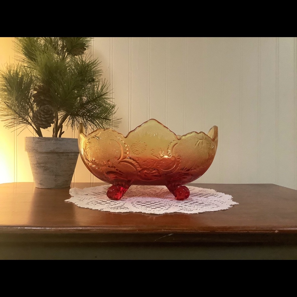 Vintage Large Amberina Footed Oval Bowl